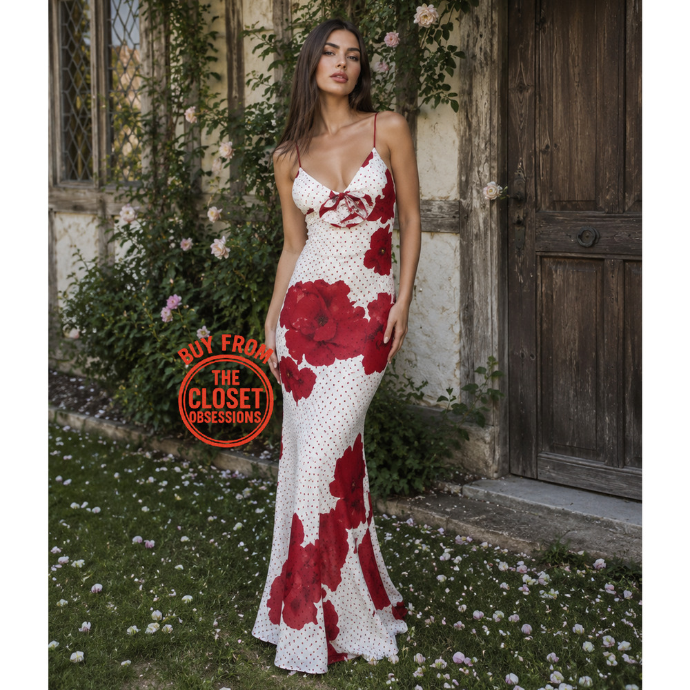 Zara NWT Red Floral 3D Flower Maxi Dress S L - Picture 6 of 16
